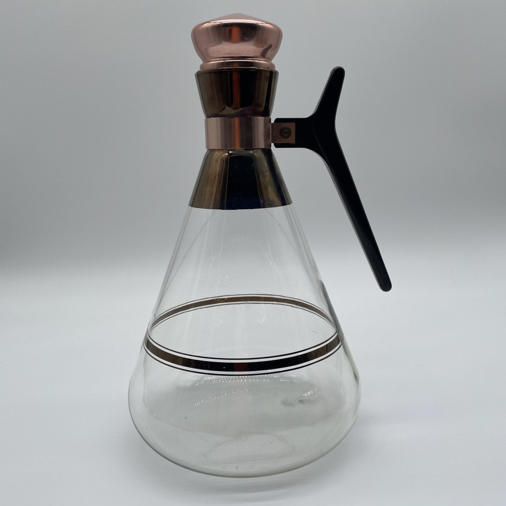 Vintage Inland Glass And Copper Coffee Pot Carafe 11 3/4" Tall MCM Retro Boho